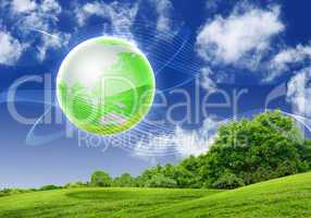 Green nature landscape with planet Earth