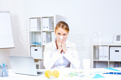 People with cold and flu  at work place