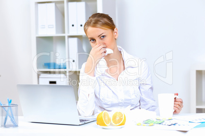 People with cold and flu  at work place