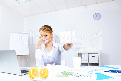 People with cold and flu  at work place