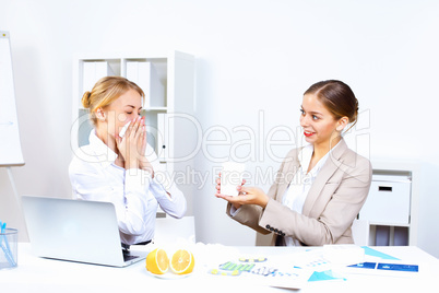 People with cold and flu  at work place