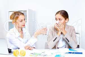 People with cold and flu  at work place