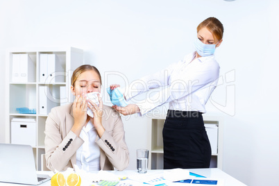 People with cold and flu  at work place