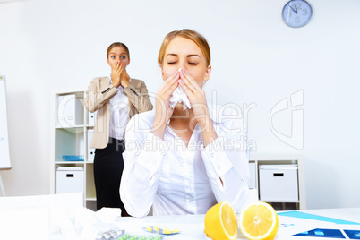 People with cold and flu  at work place