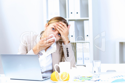 People with cold and flu  at work place