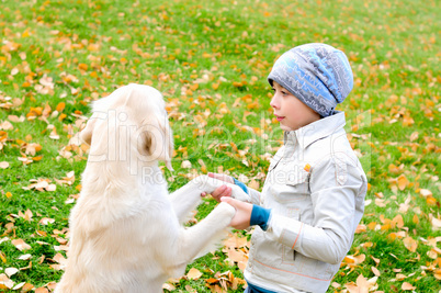 Boy playing in autumn park