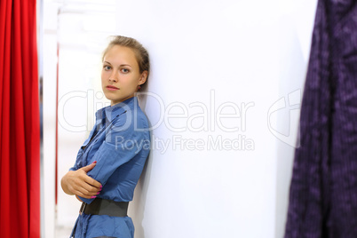 Young girl buying clothes