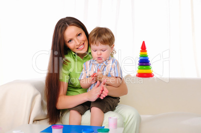 Mom and son having fun together