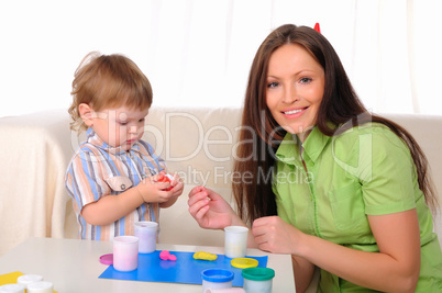 Mom and son having fun together