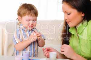 Mom and son having fun together