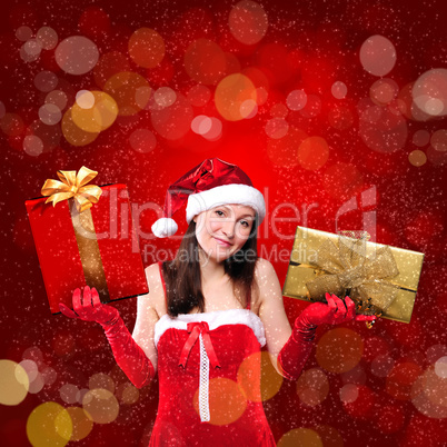 Portrait of a young girl dressed as Santa Claus