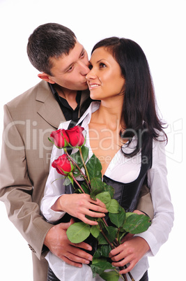 young man gives his girlfriend a rose