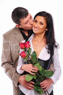 young man gives his girlfriend a rose