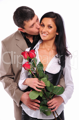 young man gives his girlfriend a rose