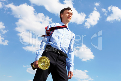 young businessman  with a golden cup