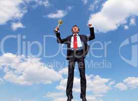 young businessman  with a golden cup