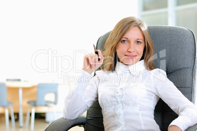 young girl in his office