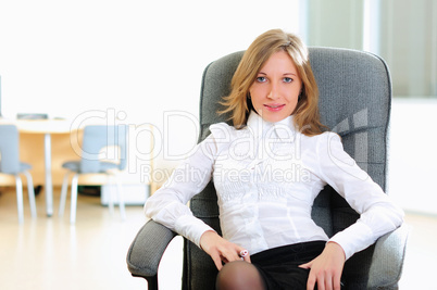 young girl in his office