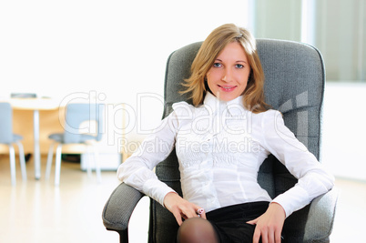 young girl in his office