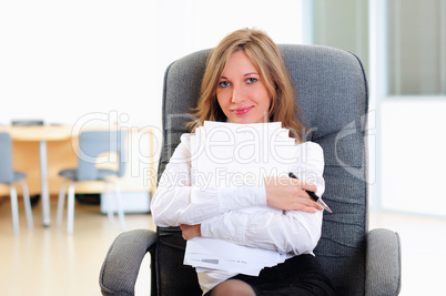 young girl in his office