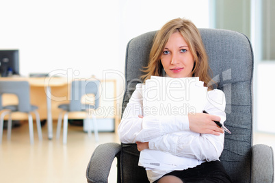 young girl in his office