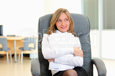 young girl in his office