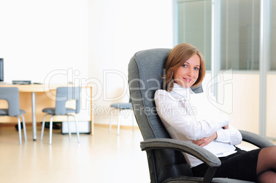 young girl in his office