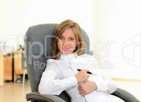 young girl in his office