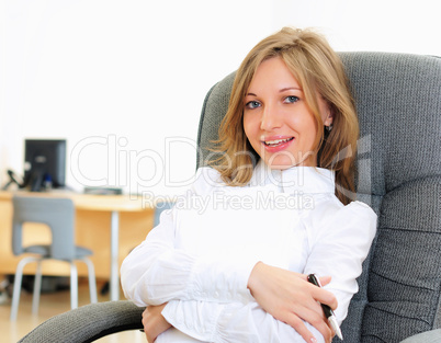 young girl in his office