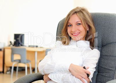 young girl in his office