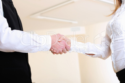 young girl shakes hands