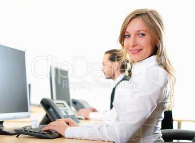 young girl in his office