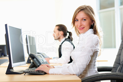 young girl in his office