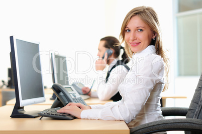 young girl in his office