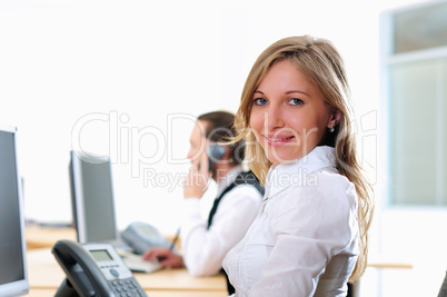 young girl in his office