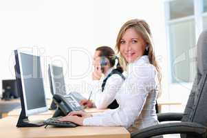 young girl in his office