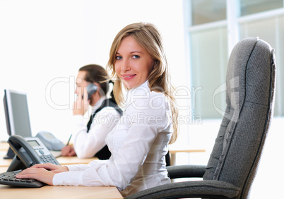 young girl in his office