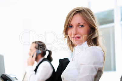 young girl in his office