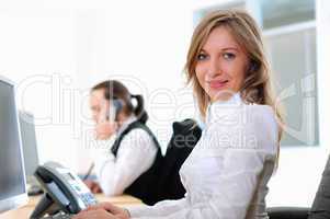 young girl in his office