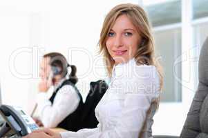 young girl in his office