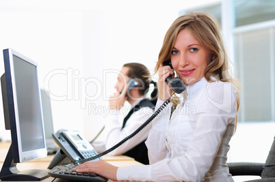 young girl in his office