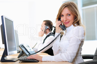 young girl in his office