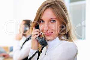 young girl in his office