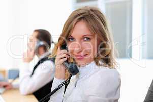 young girl in his office