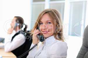 young girl in his office