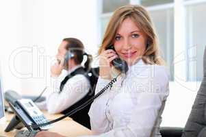 young girl in his office