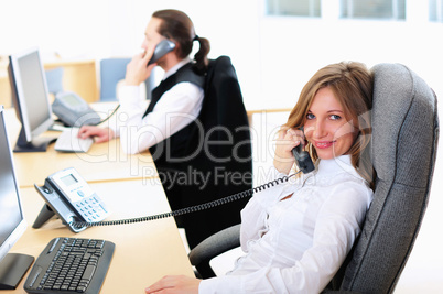 young girl in his office