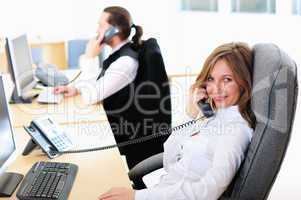 young girl in his office