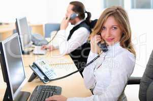 young girl in his office