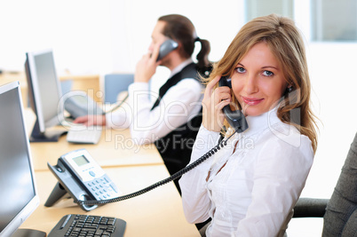 young girl in his office